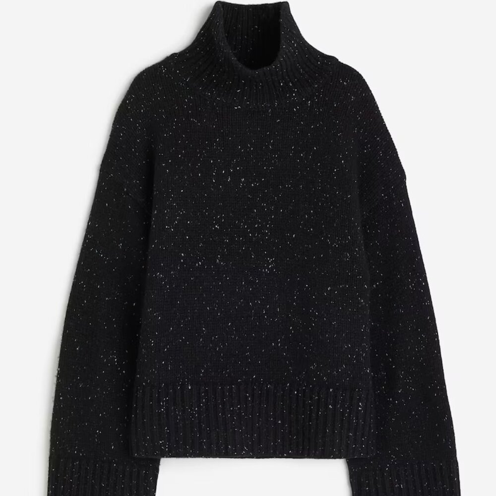 NWT H&M Speckled Wool Premium Mock-Neck Sweater Black Size S! EXTREMELY RARE!!